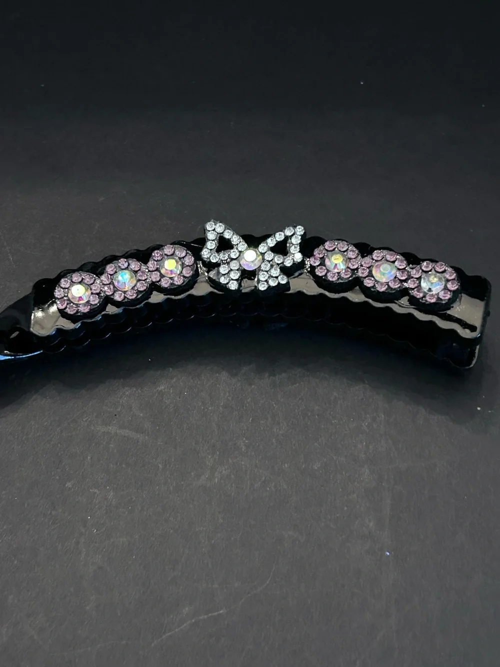 Black Banana Hair Clips with Multicolor Rhinestones - Set of Six - Brand New